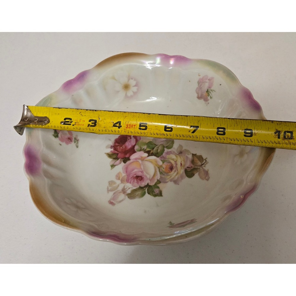 Vintage Bavaria Floral Porcelain Bowl Scalloped Edge Roses Germany 9" - Picture 11 of 11